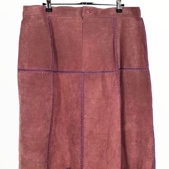 Y2K Vintage Mauve Pink Patchwork Pieced Leather Stitched Midi Skirt NWT size 12 - Picture 7 of 12